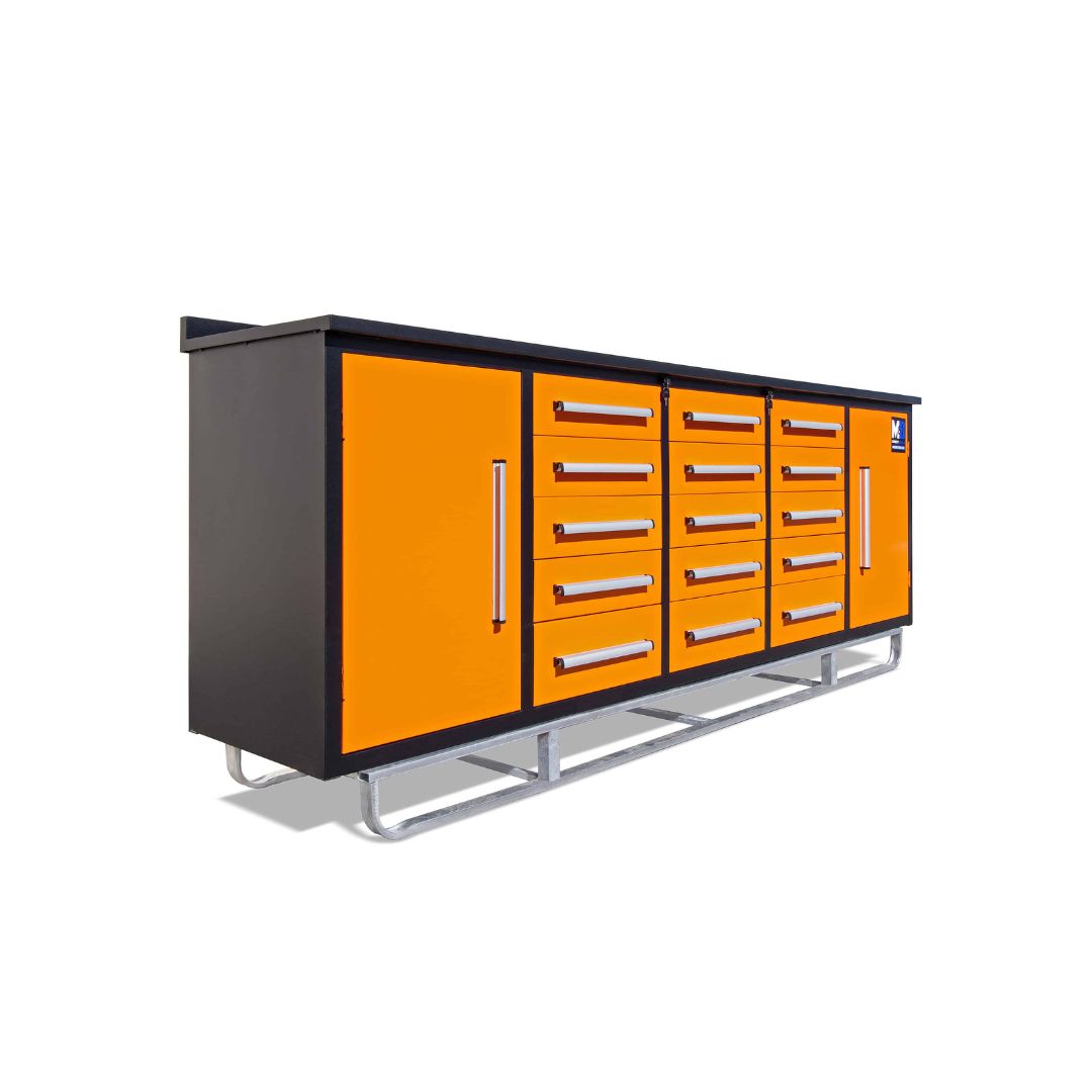 M&B | 10&rsquo; Workbench Cabinet with 15 Drawers - Container Consultants Australia